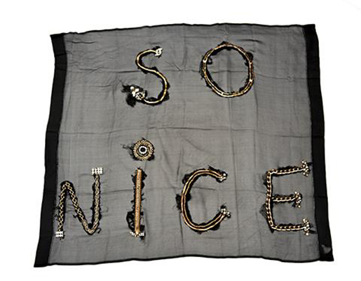 So Nice, 2013. Soie et bijoux, 115 x 105 cm.