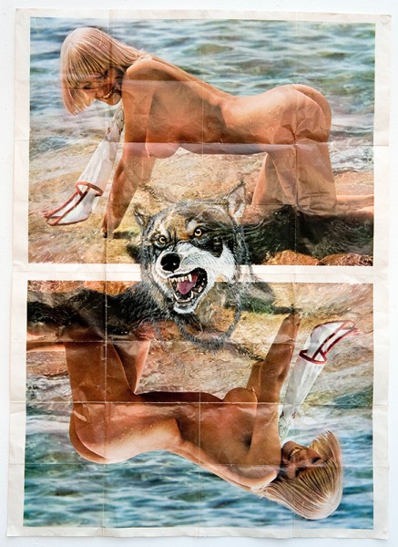 dear prudence, 2011. Acrylique, dents d’animaux sur affiche, 135 x 100 cm.